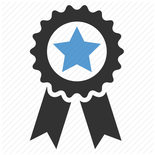 Award ribbon icon with a blue star in the center.